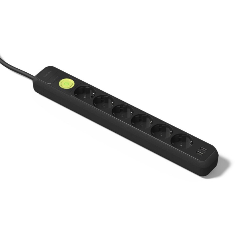 2636-N/ Base 6 tomas TT+2 USB C/Int.Cable 1,5 Negro