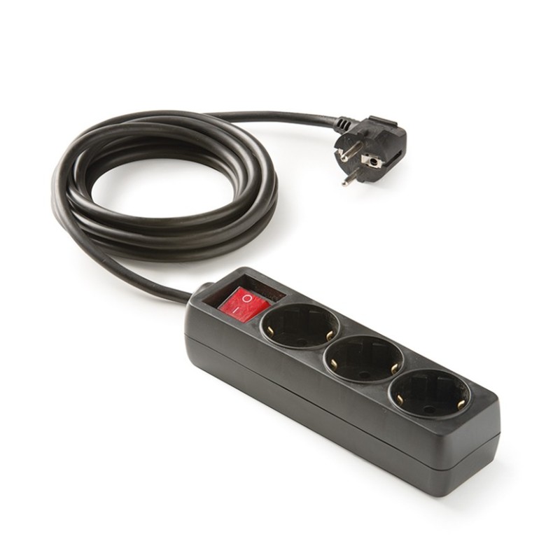 9/703-N/ Base 3 tomas TT C/Int.Cable 1,5 m. Negro