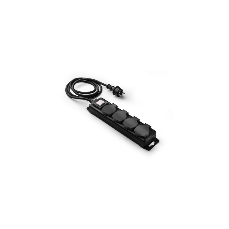 9/714/ Base 4 tomas TT C/Int.Cable 1,5 m. Negro IP44
