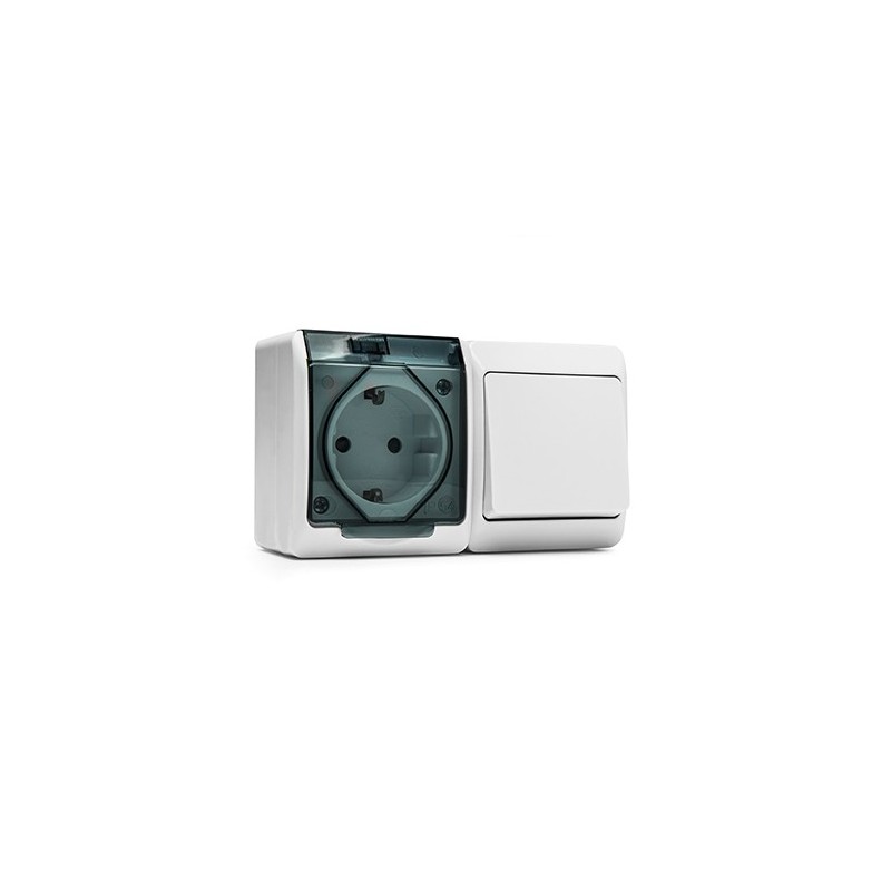 5126/ Conmutador + base TT estanco 16A-250V blanco
