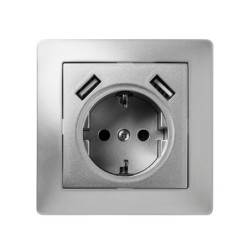 9239/ Toma de corriente 16A-250V + 2 USB aluminio