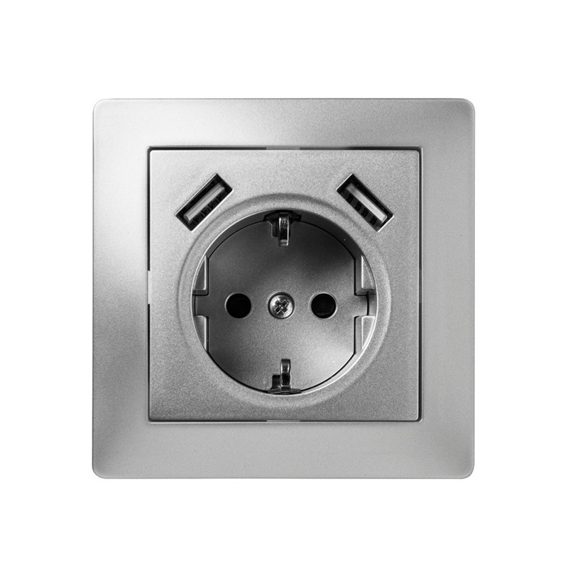 9239/ Toma de corriente 16A-250V + 2 USB aluminio